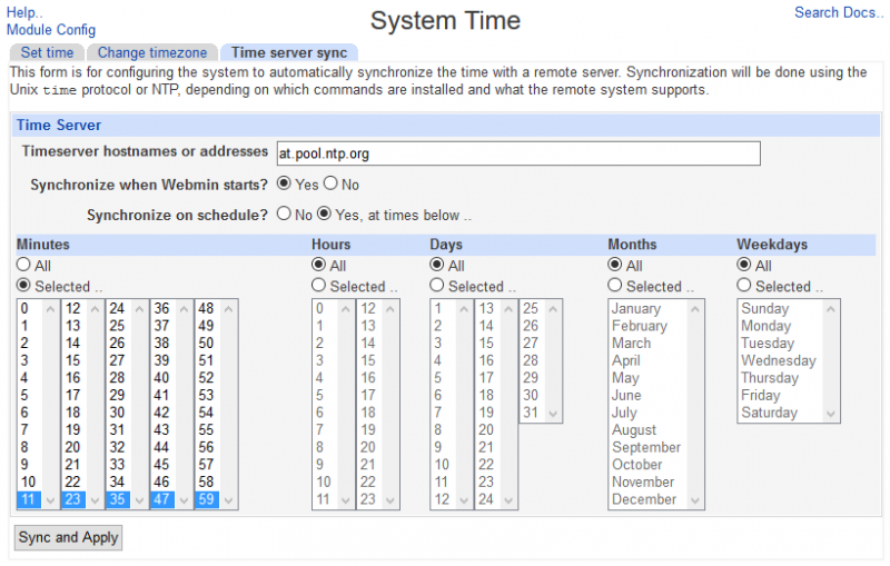 Time synchronization with Webmin